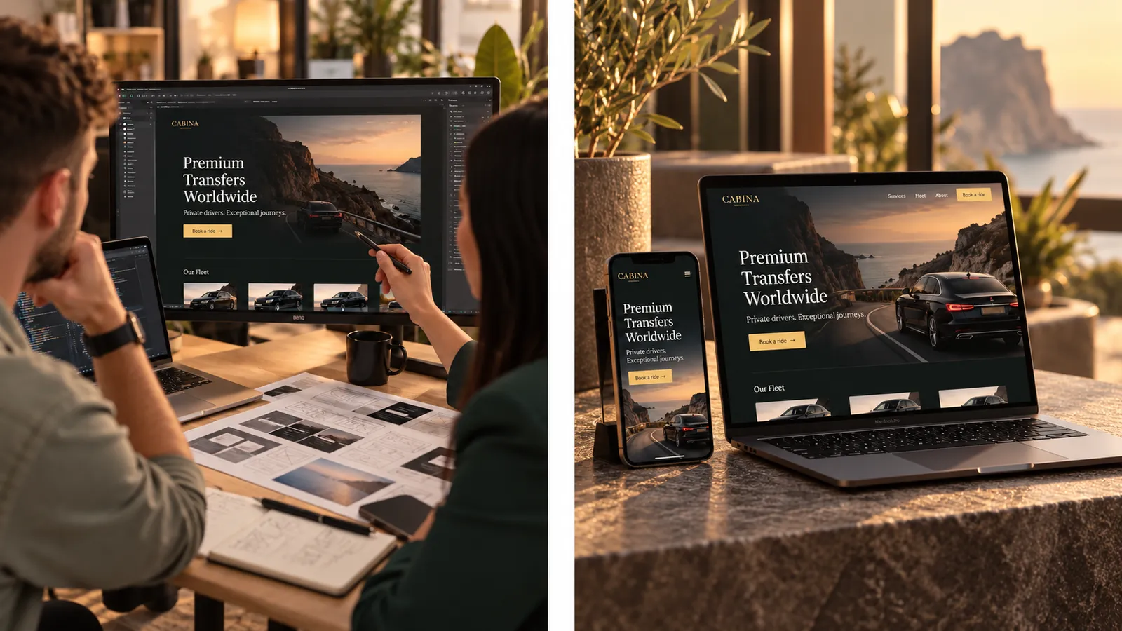 Diseño y desarrollo de una web a medida, vista en escritorio, portátil y móvil