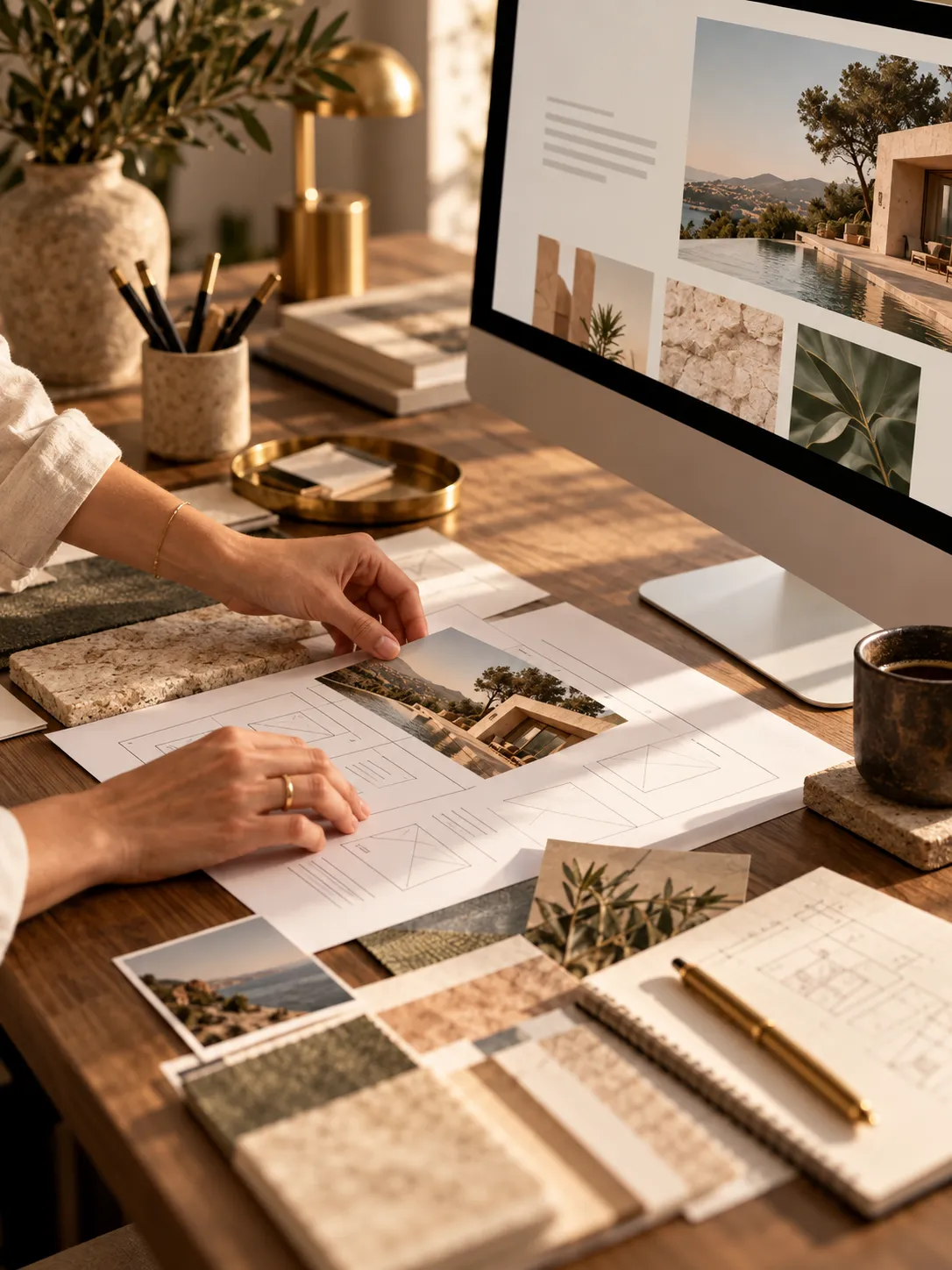 Bocetos, fotografías y materiales durante el diseño de un proyecto